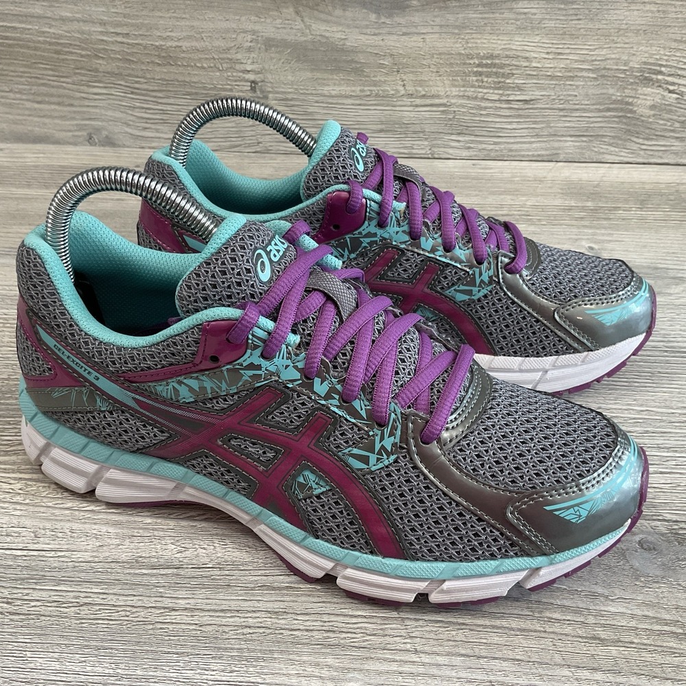 Asics Womens Gel Excite 3 T5B9N Silver Purple Lace Up Running Shoes Size 8